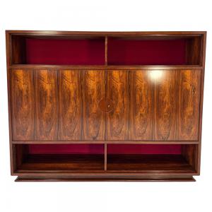 Mueble de madera de Ziricote y terciopelo estilo Art Decó italiano atribuido a Borsani, años 50.